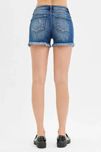 RISEN Full Size Low Rise Frayed Denim Shorts Plus Size