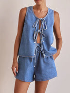Tie Front Vest and Shorts Denim Set