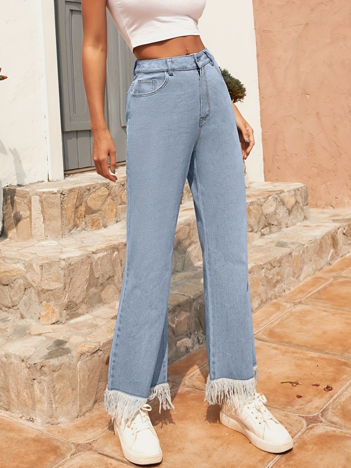 Raw Hem Bootcut Jeans with Pockets - felvior