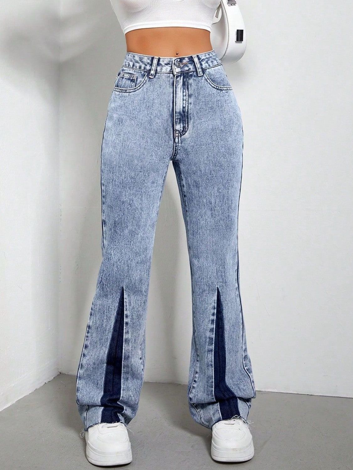 Contrast Bootcut Jeans with Pockets - felvior
