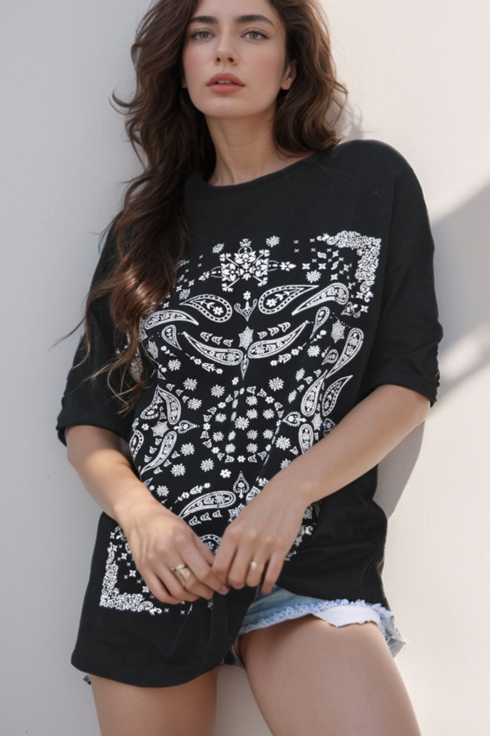 Paisley Round Neck Half Sleeve T-Shirt