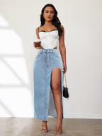 High Rise Slit Denim Skirt