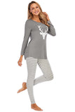 Graphic Round Neck Top and Striped Pants Set - felvior
