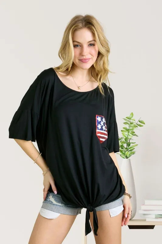 ADORA Sequin US Flag Pocketed Top - felvior