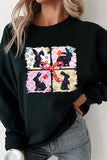 Floral Bunny Plaid Bow Graphic Easter Sweatshirt - felvior