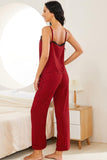 Plaid Lace Trim Cami and Drawstring Pants Pajama Set - felvior