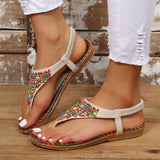 Beaded PU Leather Open Toe Sandals - felvior