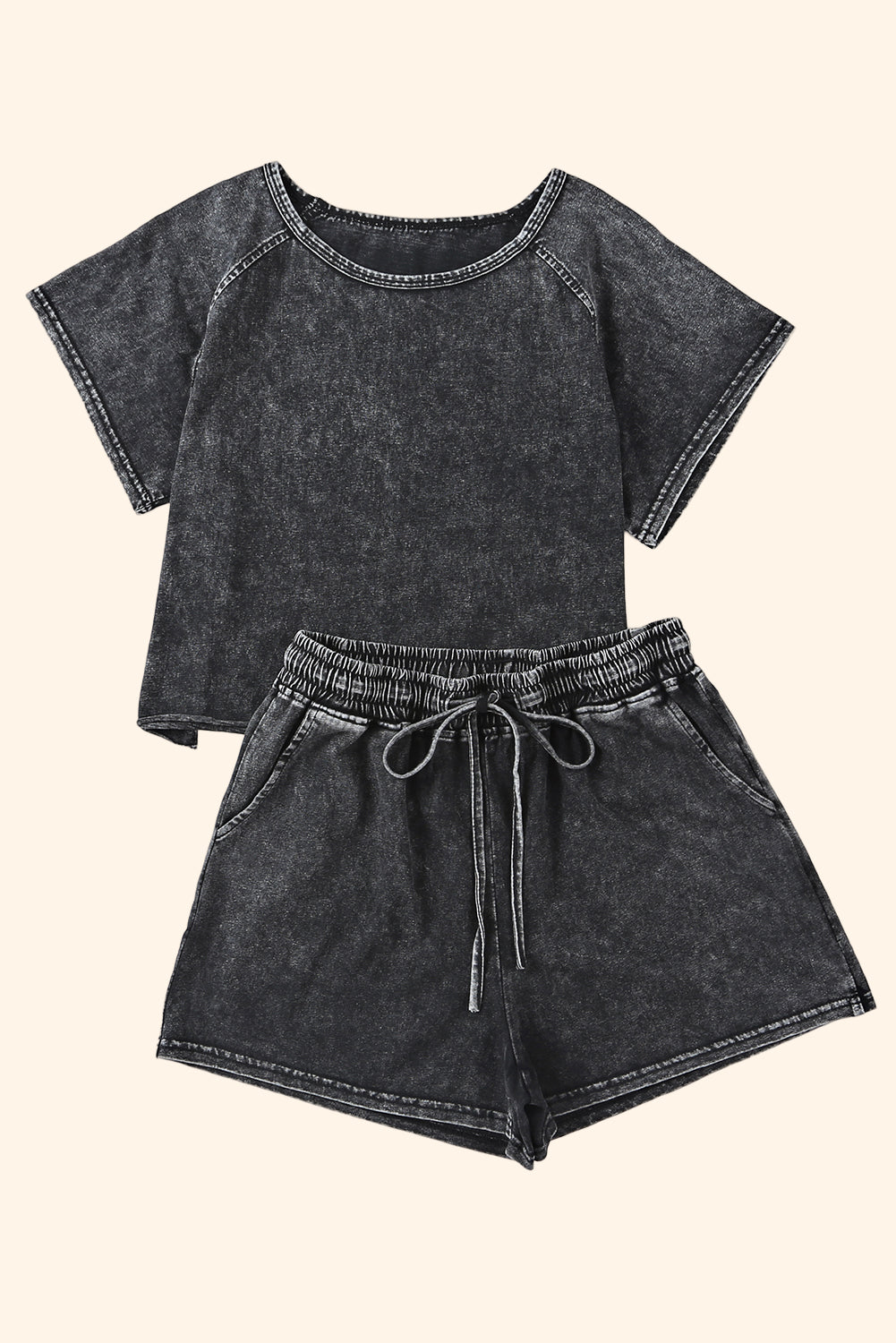 Heathered Round Neck Top and Shorts Lounge Set Secondary image