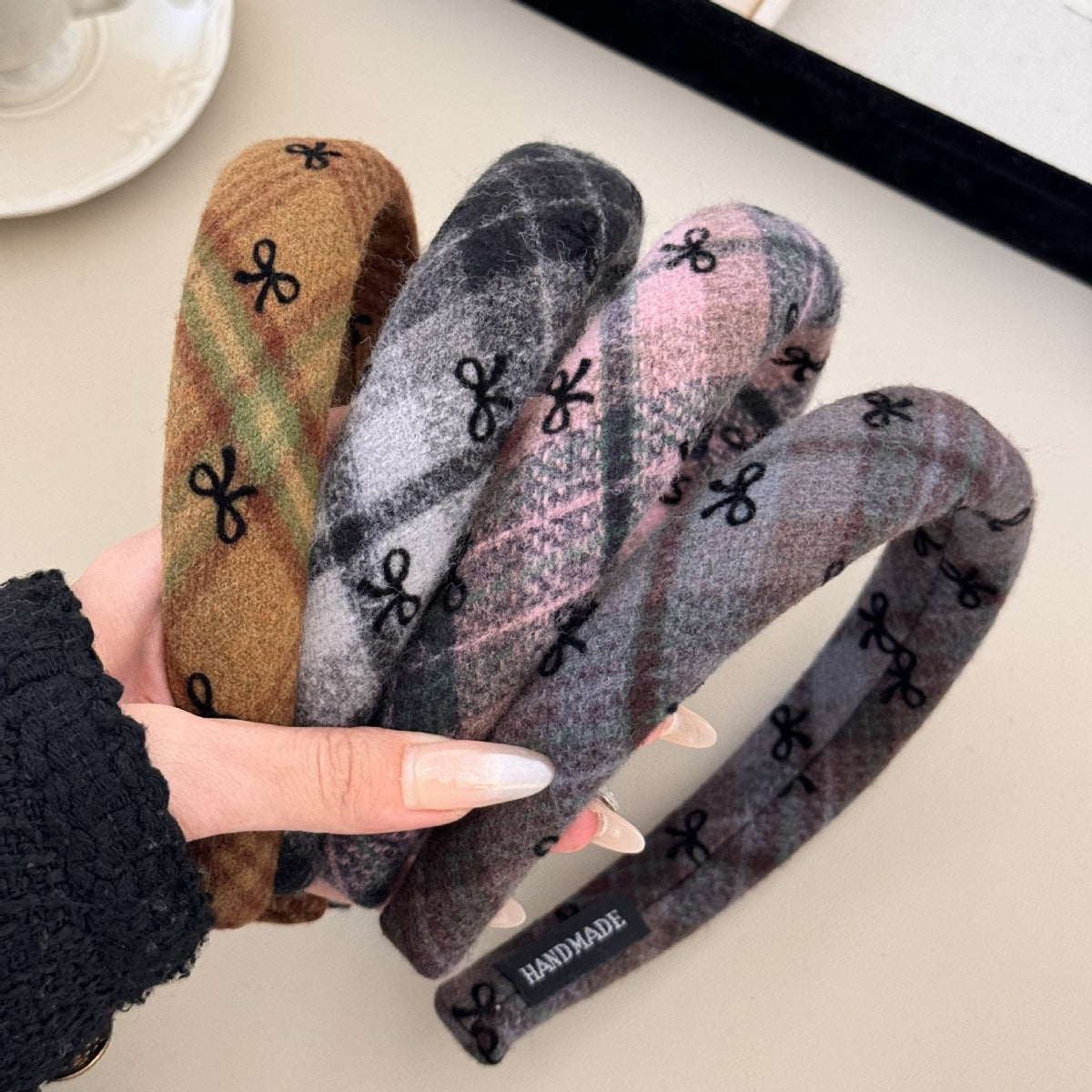 Bow Plaid Polyester Hair Headband - felvior