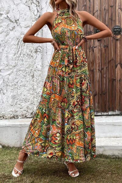 Tied Floral Sleeveless Dress - felvior