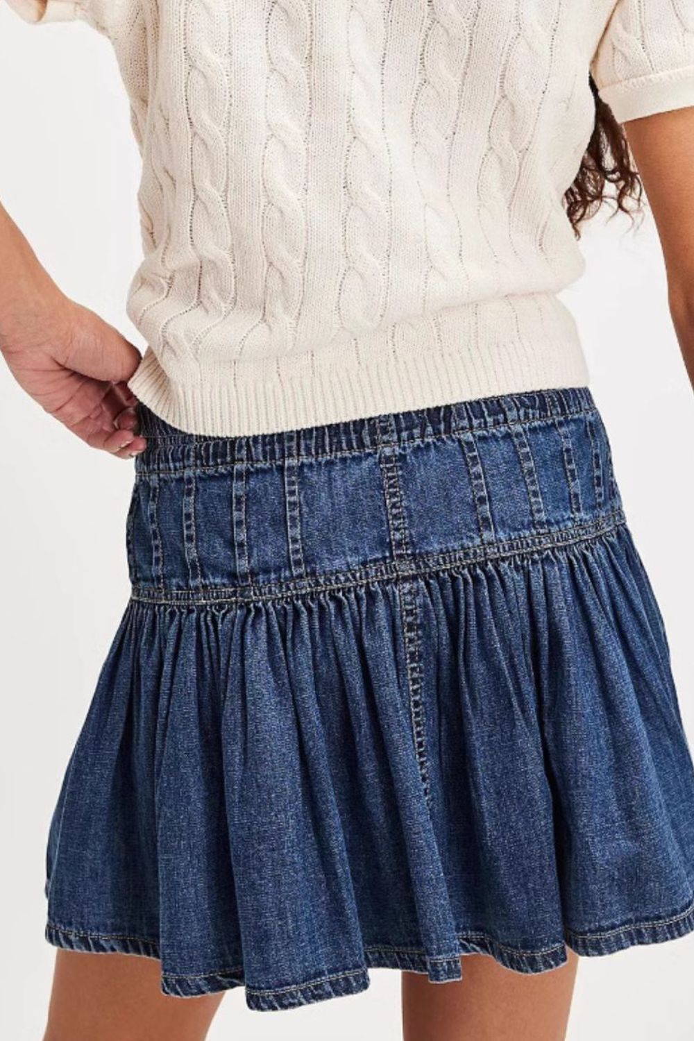 Buttoned Ruffled Mini Denim Skirt