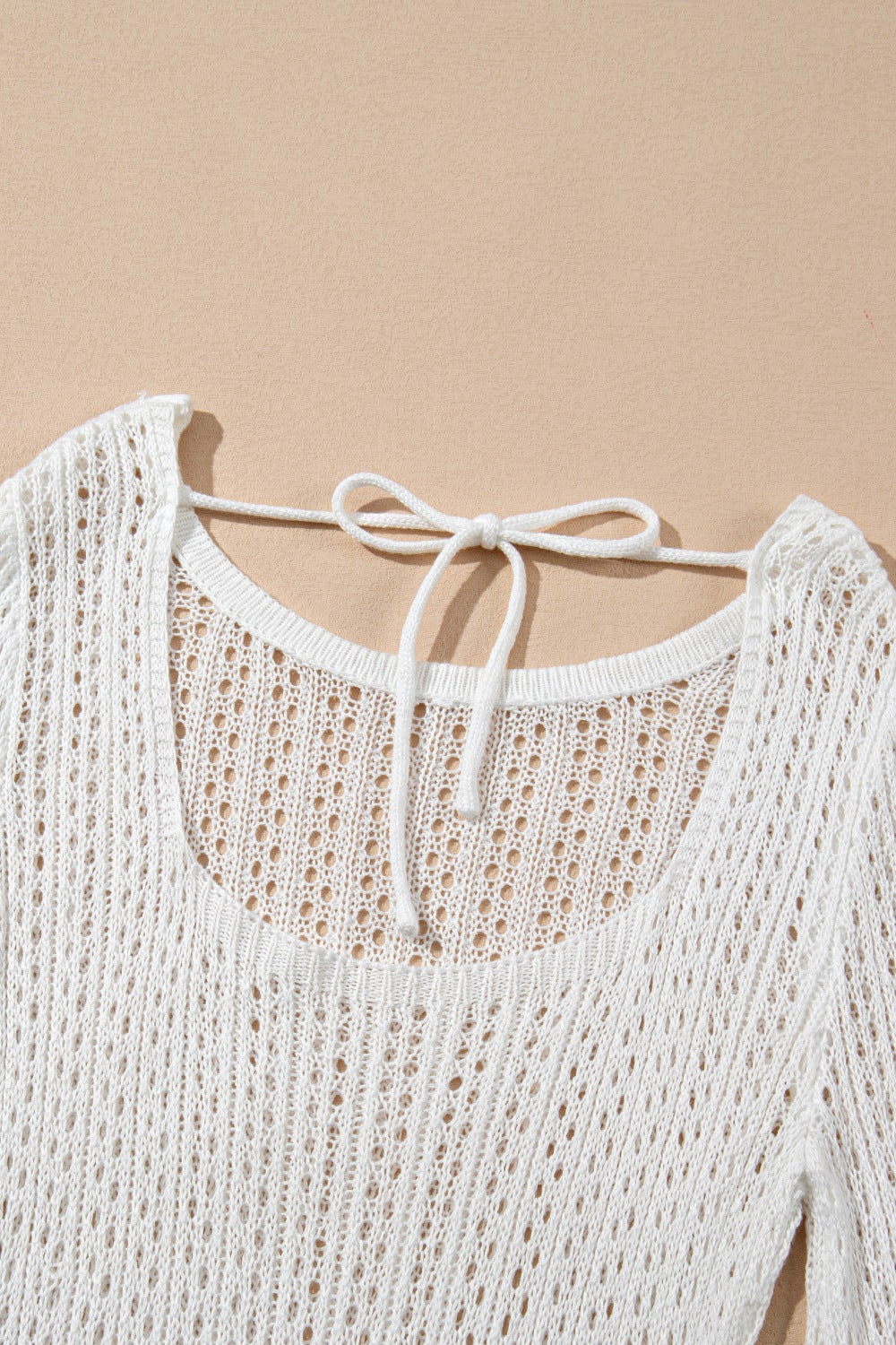 Hollow Out Bell Sleeve Drawstring Knit Cover Up Dress - felvior