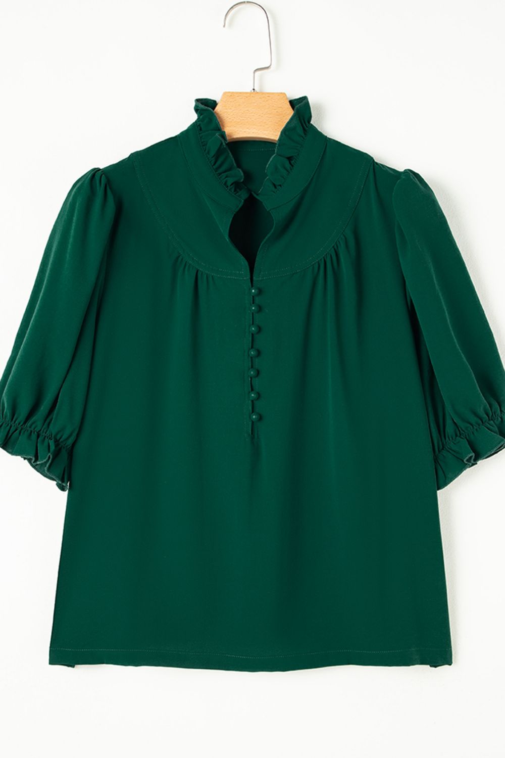 Puff Sleeve Frilled Trim Elegant Blouse - felvior
