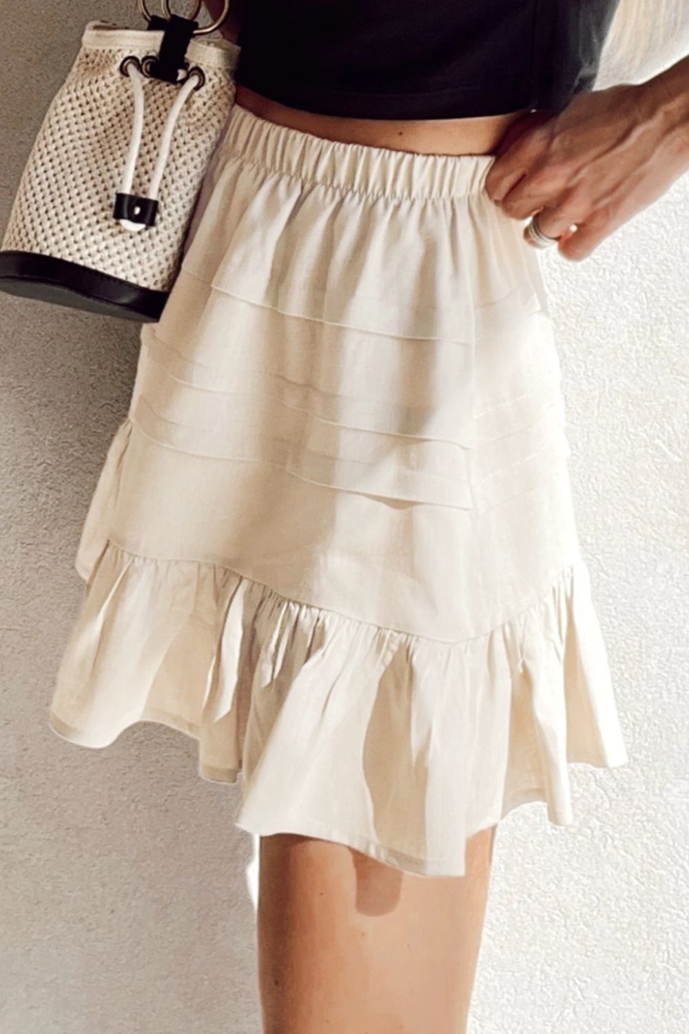Ruffled Hemline Elastic Waist Mini Skirt - felvior