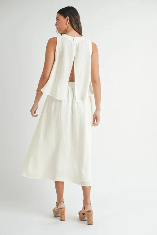 MABLE Wrinkled Round Neck Swing Top and Skirt Set - felvior