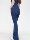 Wide Waistband Bootcut Jeans with Pockets - felvior