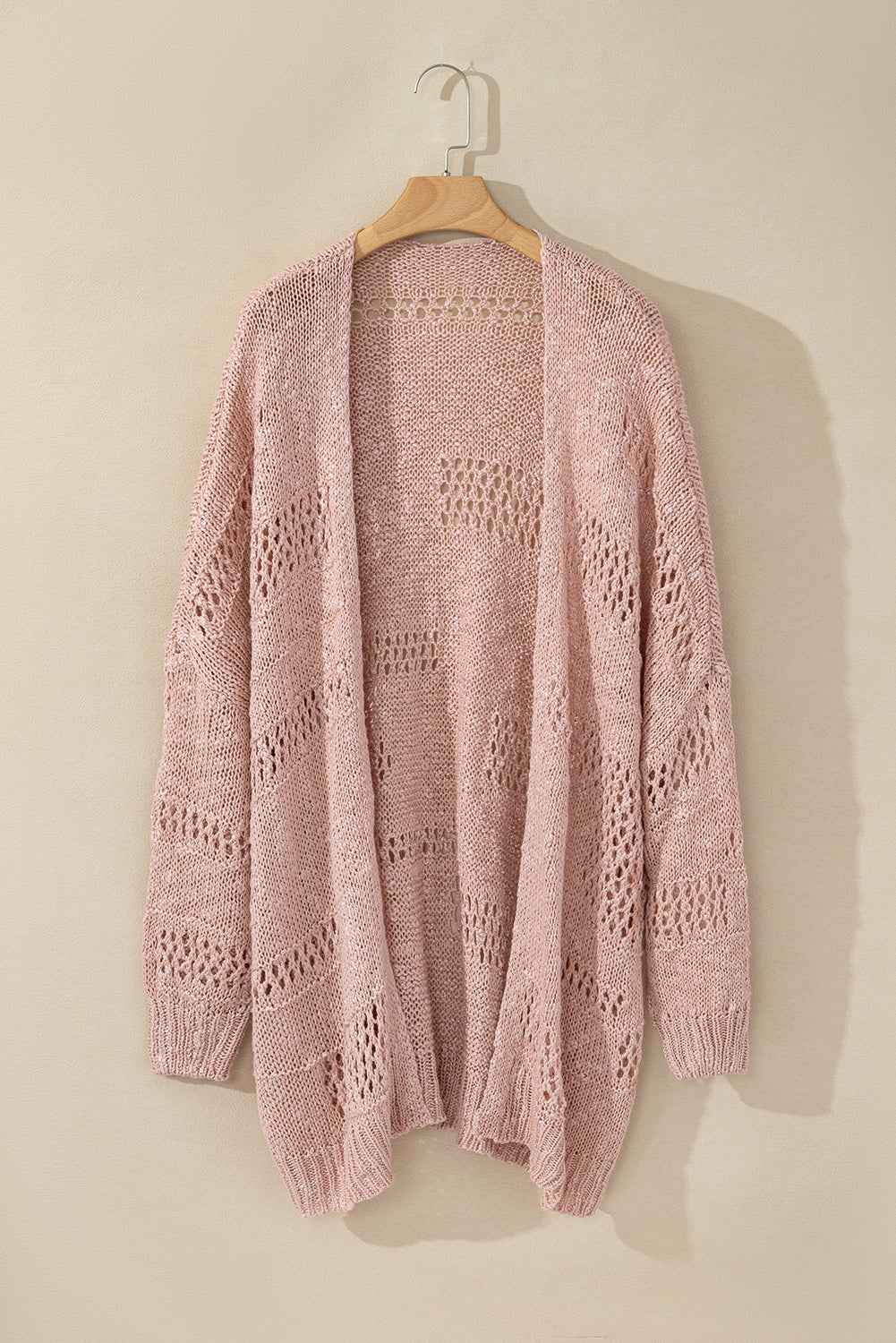 Openwork Open Front Long Sleeve Cardigan - felvior