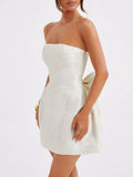 Lace-Up Sleeveless Satin Mini Dress with Bow - felvior