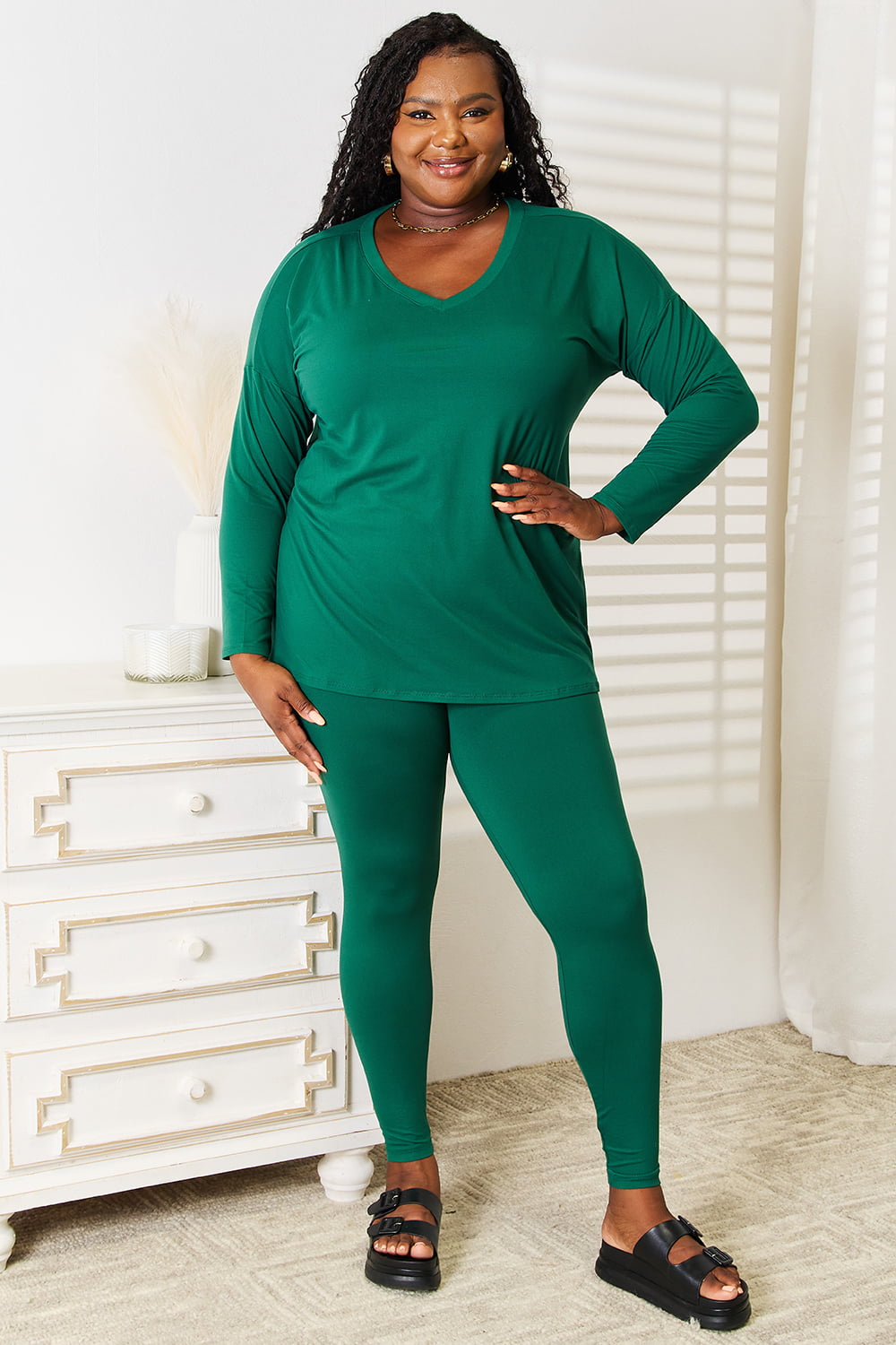 Zenana Lazy Days Full Size Long Sleeve Top and Leggings Set - felvior