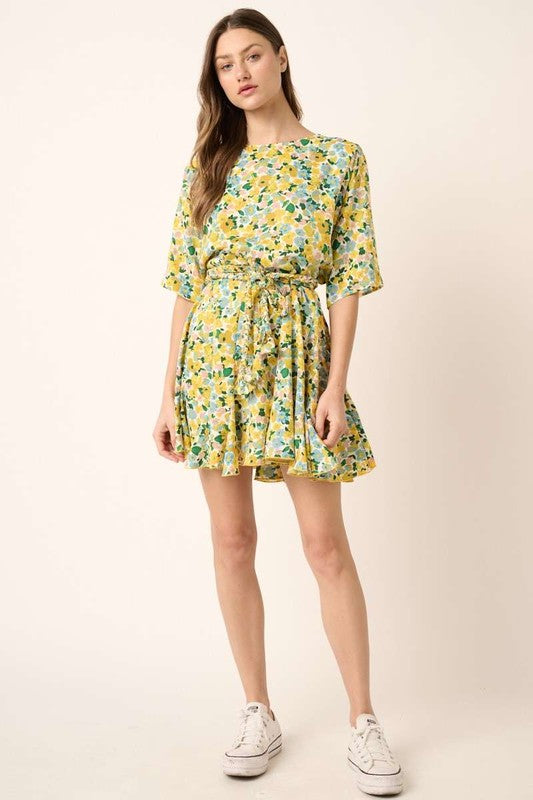 Mittoshop Floral Tie Waist Half Sleeve Mini Dress - felvior