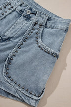 Studded Acid Wash Denim Shorts