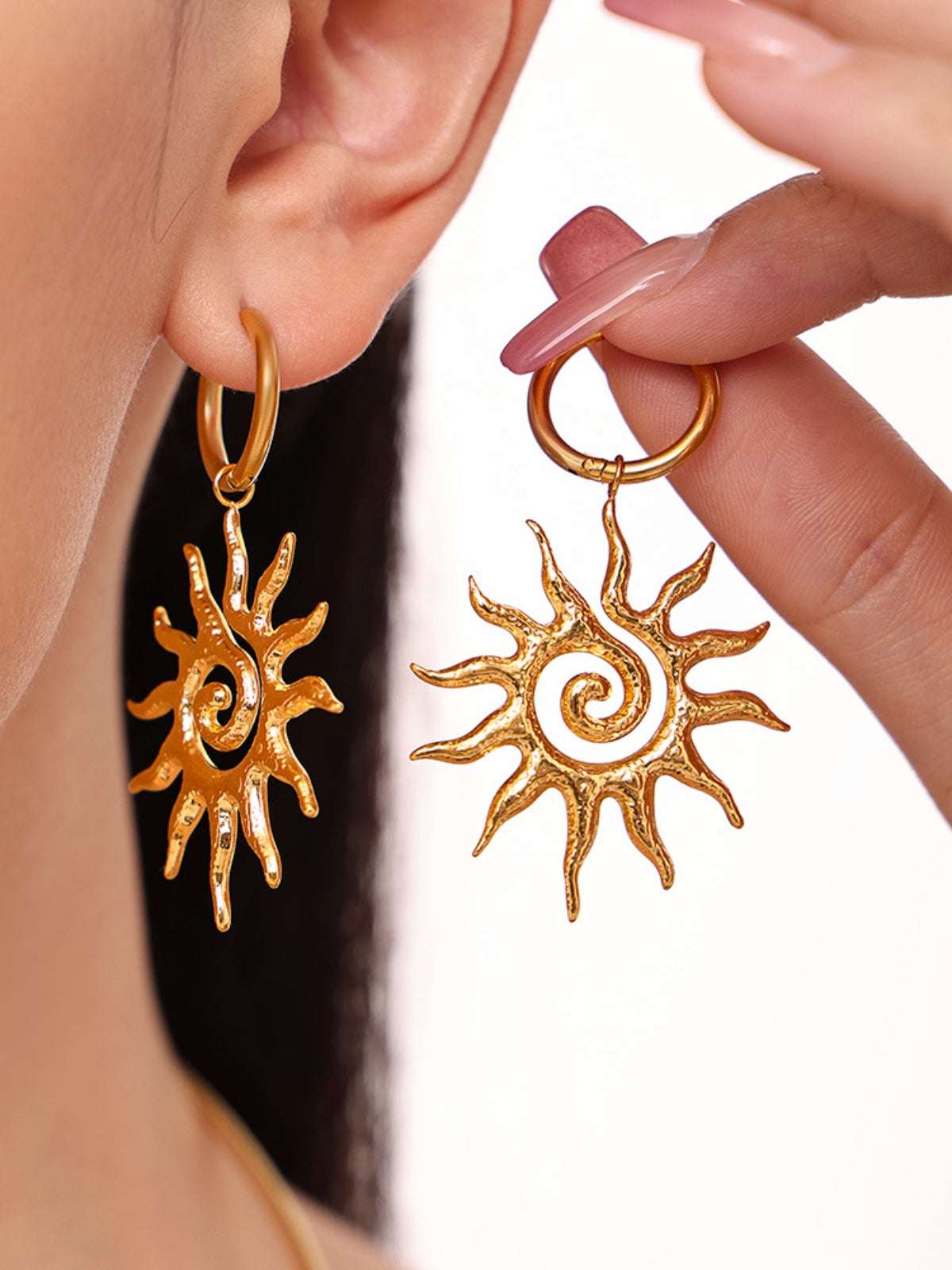 18K Gold-Plated Sun Necklace and Earrings 2 Piece Jewelry Set - felvior