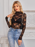 Mock Neck Long Sleeve Lace Sheer Top