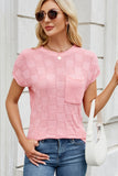 Checkered Round Neck Short Sleeve Knit Top - felvior