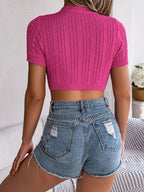 Cable Knit Openwork Round Neck Knit Top