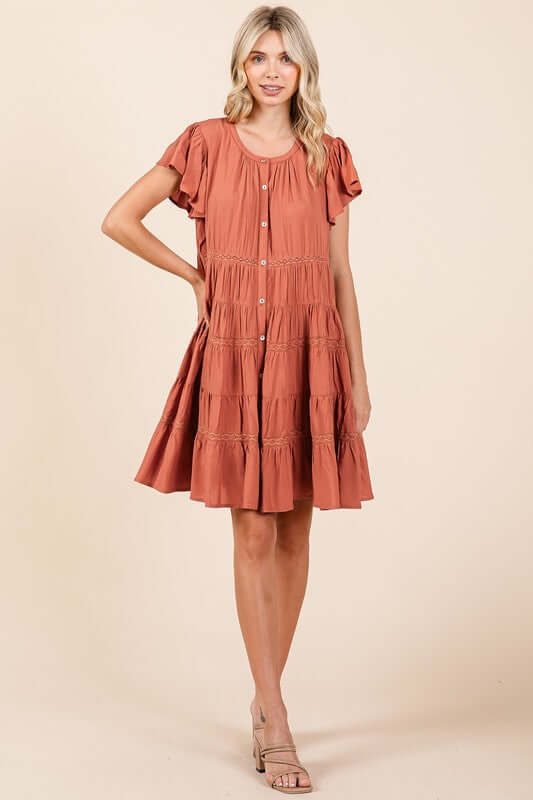Mittoshop Lace Detail Ruffled Button Down Tiered Dress