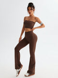 Tube Top and High Waist Flare Pants Active Set - felvior