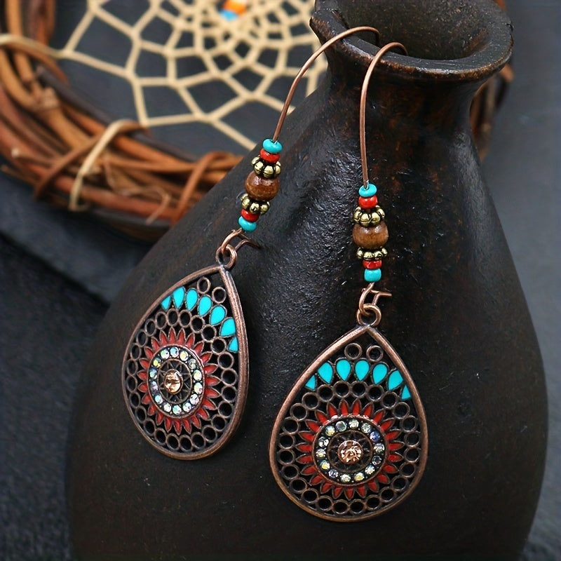 Alloy Oil Drip Beaded Teardrop Earrings - felvior