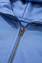 Drawstring Zipped Short Sleeve Hoodie and Shorts Set