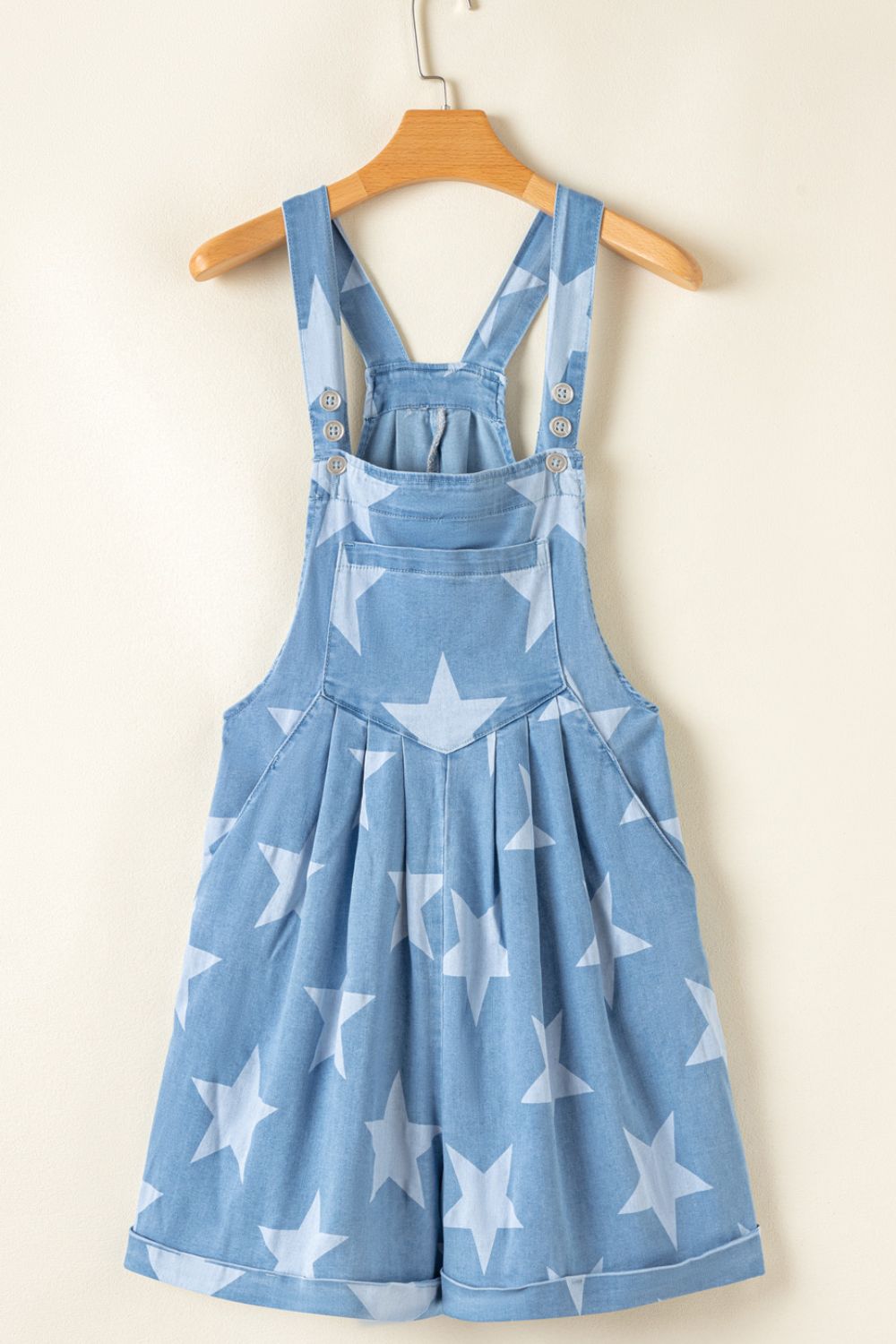 Star Print Square Neck Denim Overalls - felvior