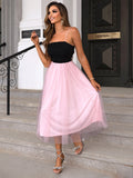 Two-Tone Spaghetti Strap Mesh Dress - felvior