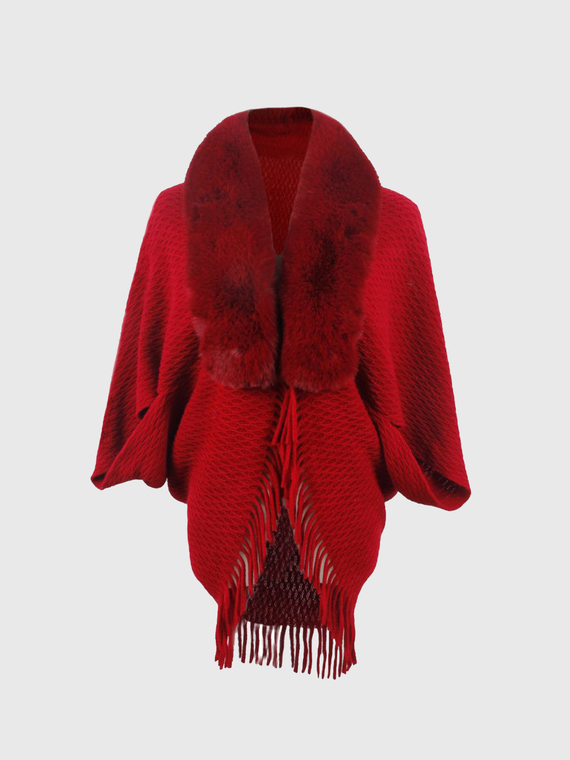 Open Front Fringe Hem Poncho - felvior