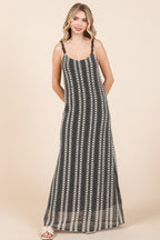 GeeGee Plus Size Striped Scoop Neck Beaded Strap Maxi Cami
