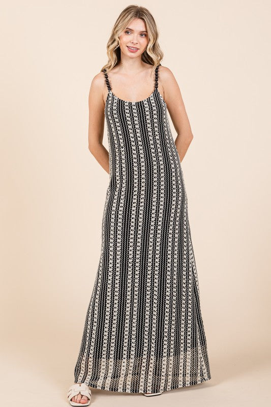 GeeGee Plus Size Striped Scoop Neck Beaded Strap Maxi Cami