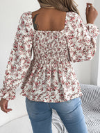 Floral Square Neck Flounce Sleeve Blouse