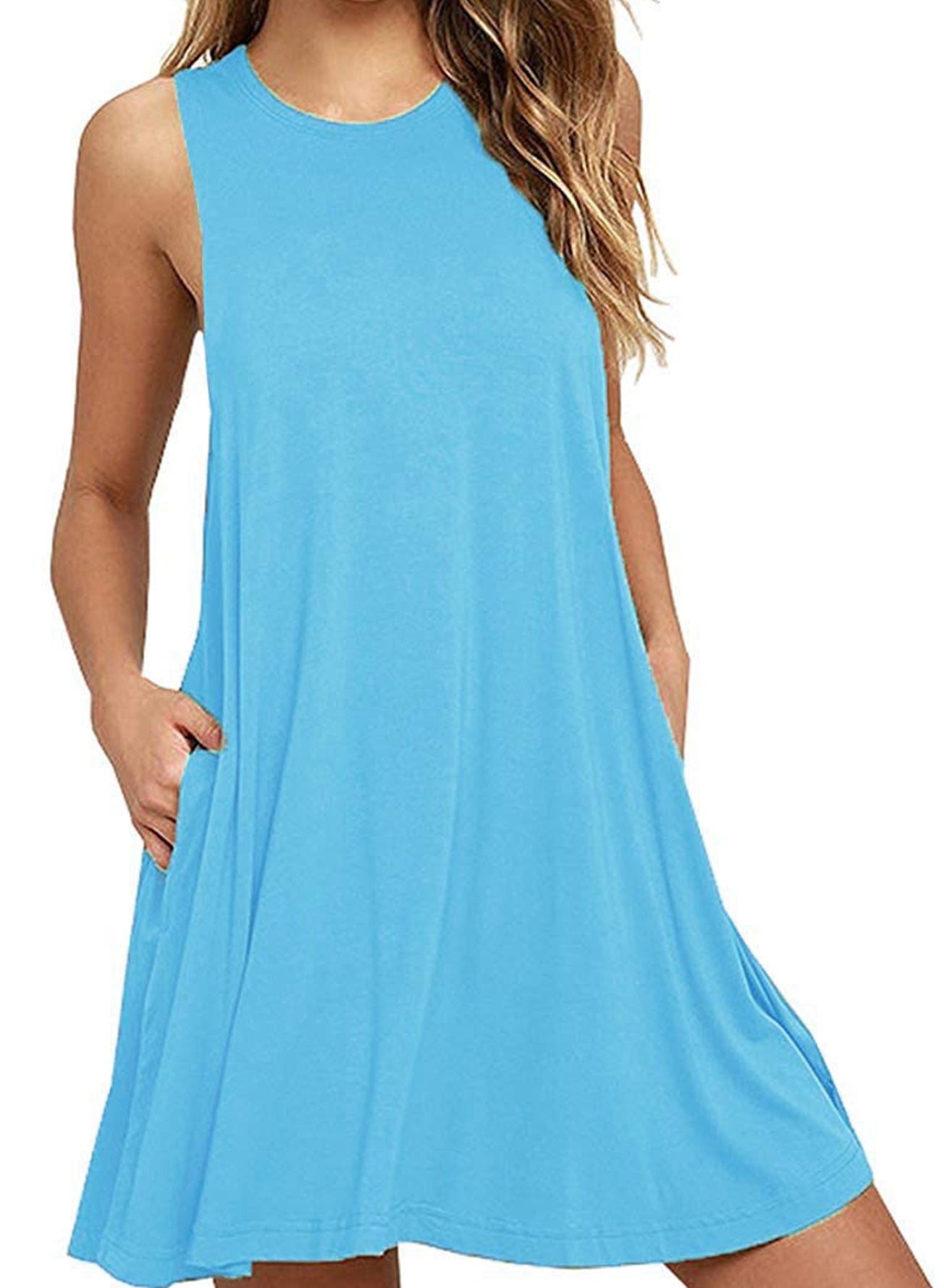 Full Size Round Neck Sleeveless Dress with Pockets - felvior