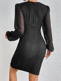 Honey Round Neck Puff Sleeve Tulip Hem Mini Dress - felvior