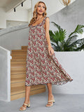Printed Ruffled Sleeveless Midi Dress - felvior