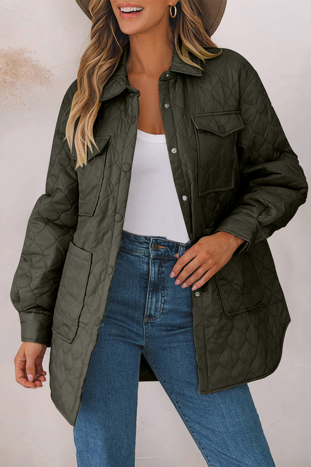 Snap Down Collared Winter Coat - felvior