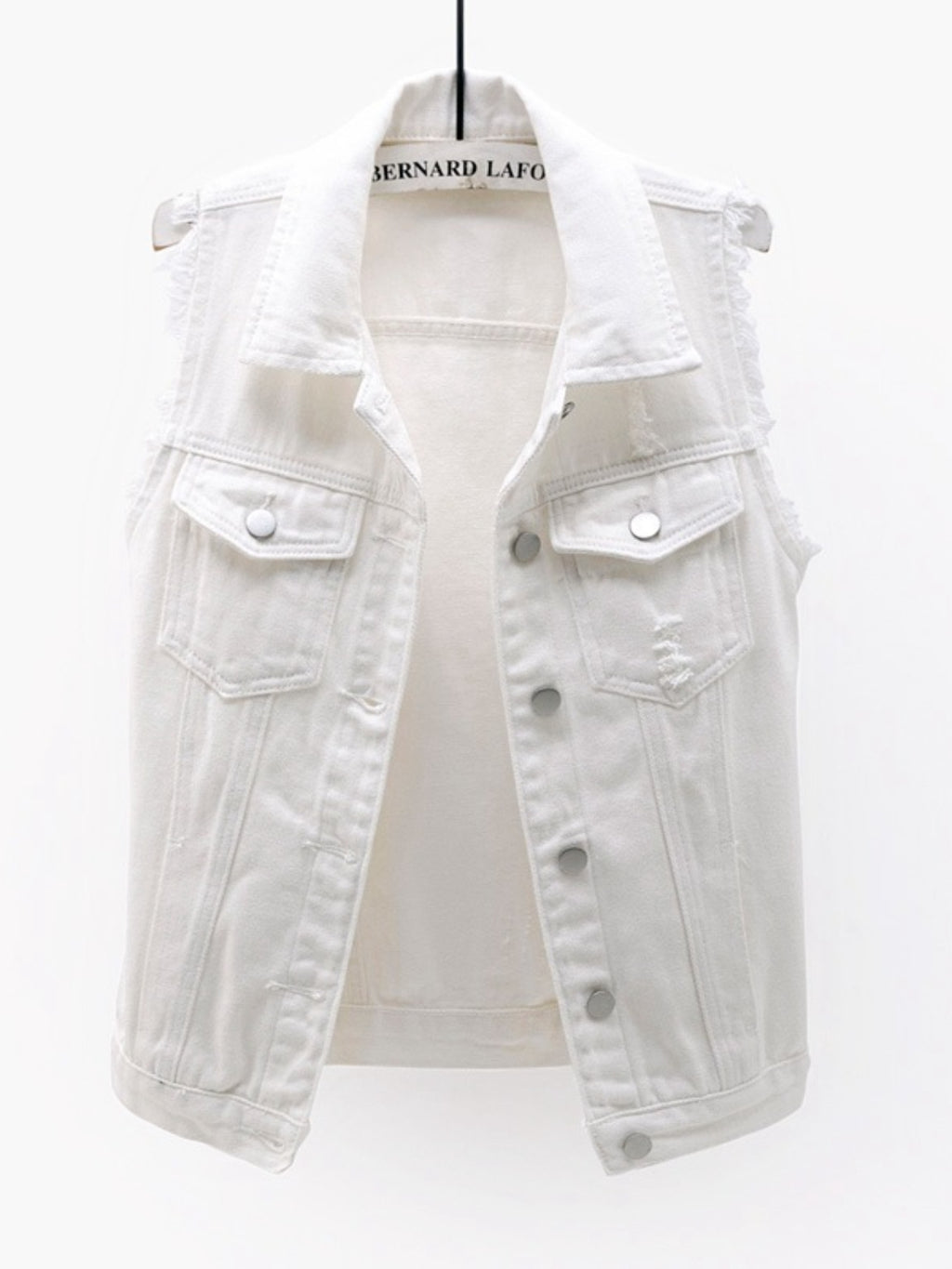 Full Size Button Down Raw Hem Sleeveless Denim Jacket Plus Size