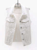 Full Size Button Down Raw Hem Sleeveless Denim Jacket Plus Size