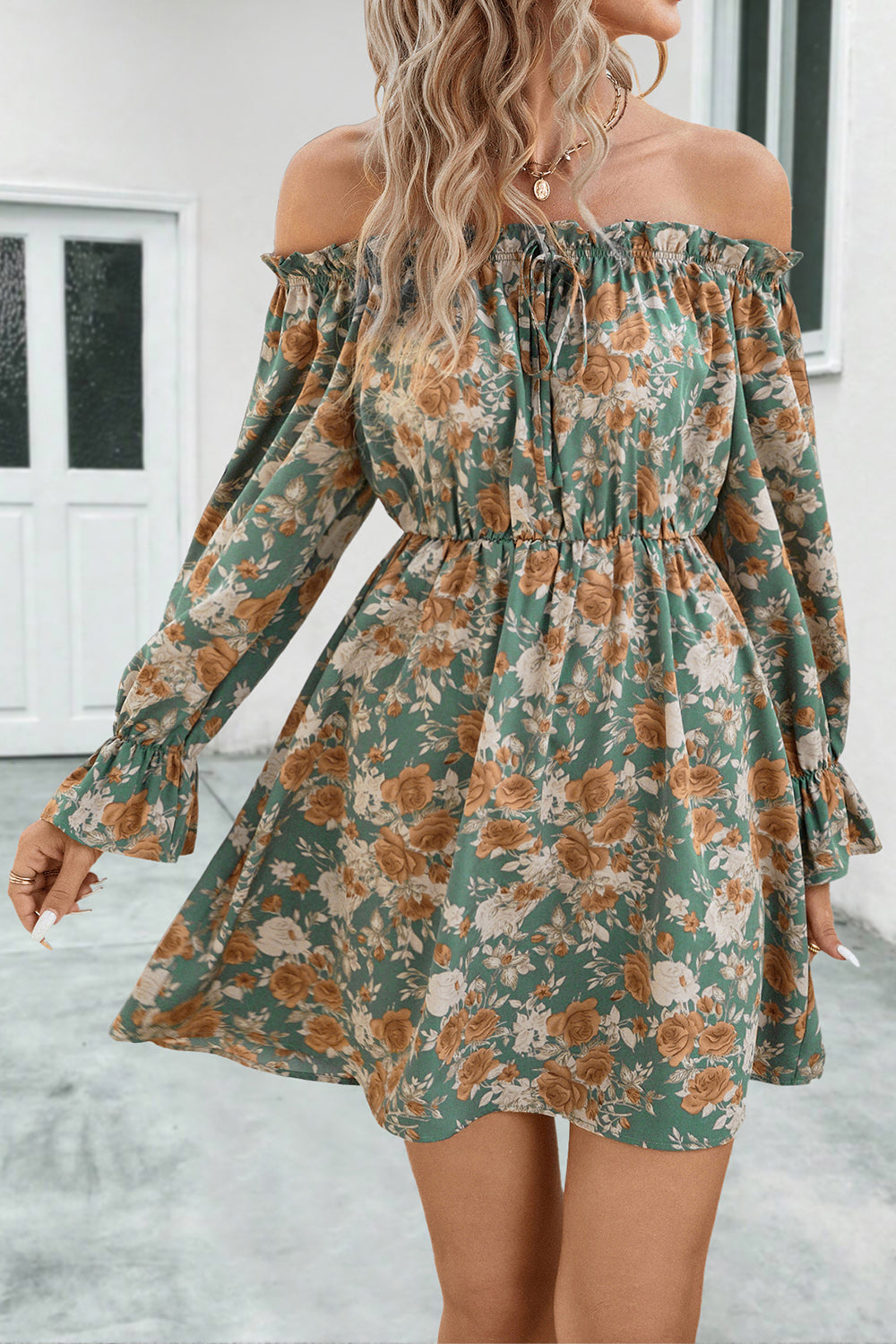 Floral Off-Shoulder Flounce Sleeve Dress Hauptbild