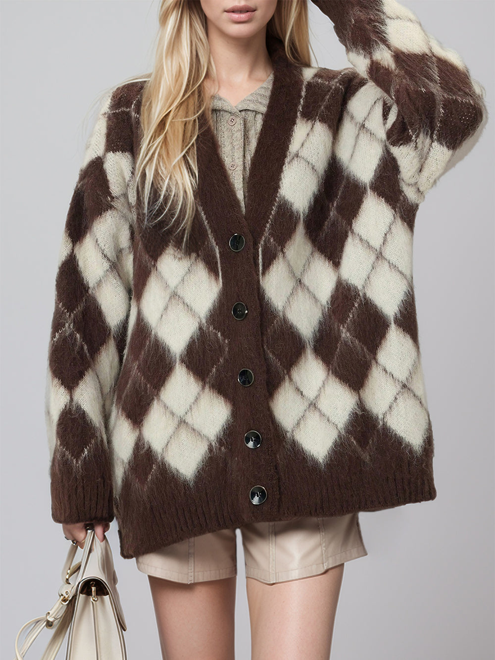 Plaid V-Neck Button Up Cardigan - felvior