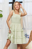 ADORA Smocked Ruffled Wide Strap Mini Dress - felvior