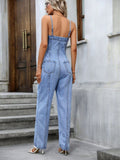 Spaghetti Strap Denim Overalls with Pockets - felvior