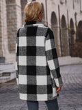 Plaid Collared Neck Coat with Pockets - felvior